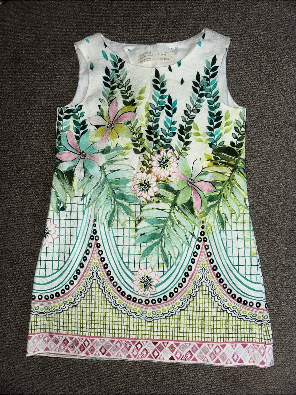 Zara Kids Girls' 100% Cotton Tropical Floral Print Dress Size 4